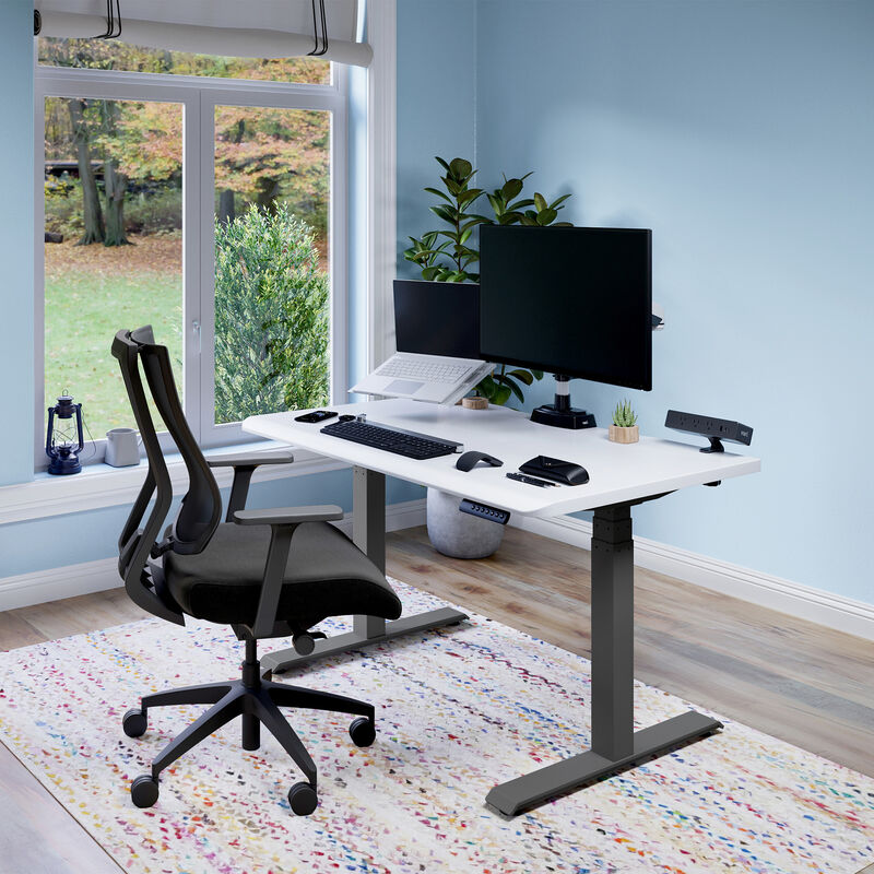 Electric Standing Desk with ComfortEdge in 48x30 White Slate in lowered position at home image number null